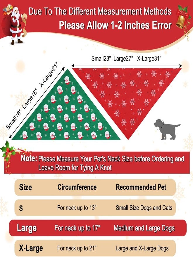 Vivifying Christmas Dog Bandana 2 Pack - Holiday Pet Scarves with Santa & Snowflake Prints, Red and Green Reversible Triangle Dog Bibs for Small, Medium & Large Dogs (Size L) - Image 2